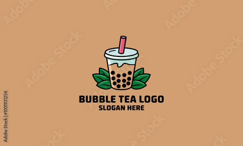 Colorful bubble tea logo featuring a drink and leaves.