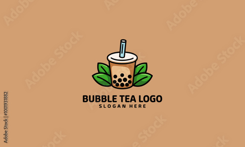 Colorful bubble tea logo featuring a drink and leaves.