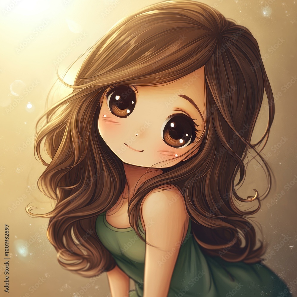 A cute anime girl with rosy cheeks and wavy brown hair, leaning in for a sweet kiss in a warm, cozy setting. A cute anime girl with rosy cheeks and wavy brown hair, leaning in for a sweet kiss in a warm, cozy setting.