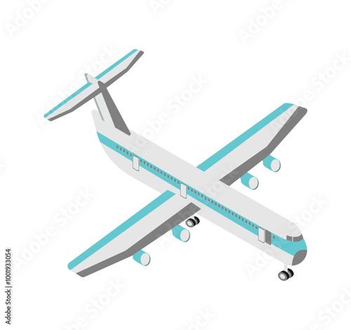 Isometric illustration of a commercial airplane in flight