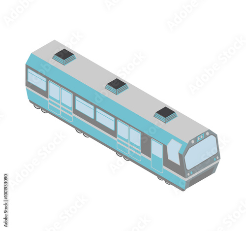 Isometric illustration of modern light rail train carriage