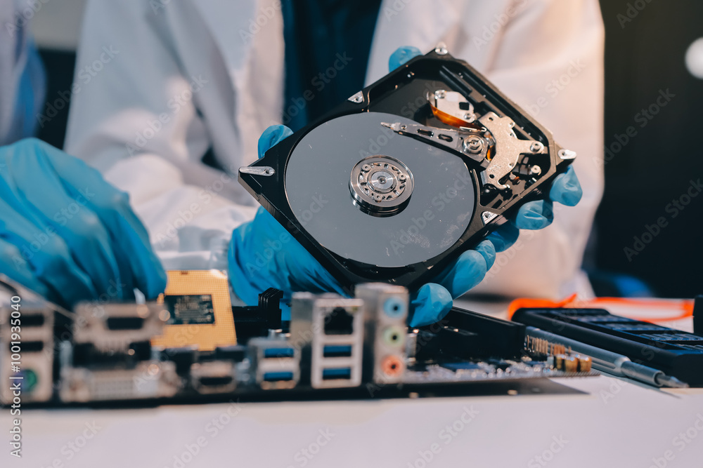 Obraz premium Electronics technician, electronic engineering electronic repair, electronics measuring and testing, repair and maintenance concepts.