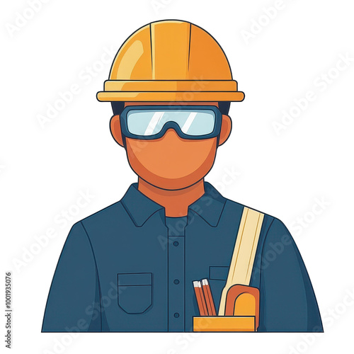 A sleek helmetwearing engineer icon for Labor Day, perfect for mobile apps and web interfaces, in a modern 2D style. photo