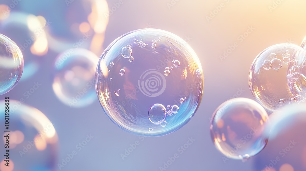 A captivating scene of several bubbles floating together in a light silver and blue palette, styled in a futuristic organic/cyberpunk theme. This detailed miniature composition showcases the delicate A captivating scene of several bubbles floating together in a light silver and blue palette, styled in a futuristic organic/cyberpunk theme. This detailed miniature composition showcases the delicate