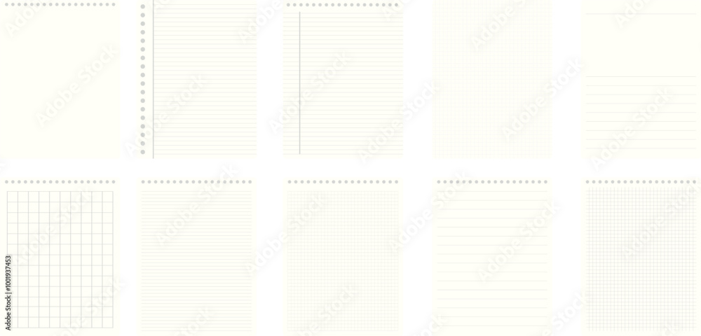 Set of vector sheets of lined paper isolated on transparent background. Realistic blank lined paper sheet. Notebook or book page. Set of vector sheets of lined paper isolated on transparent background. Realistic blank lined paper sheet. Notebook or book page.