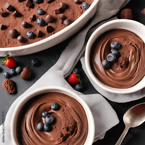 Realistic photo of Easy Chocolate Mousse dish with creamy texture and rich chocolate flavor
 photo