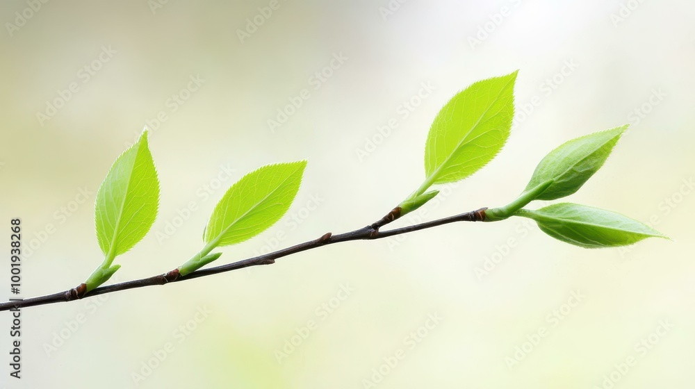 A delicate branch gently sways, adorned with sparse leaves, creating a serene backdrop of soft focus. A delicate branch gently sways, adorned with sparse leaves, creating a serene backdrop of soft focus.