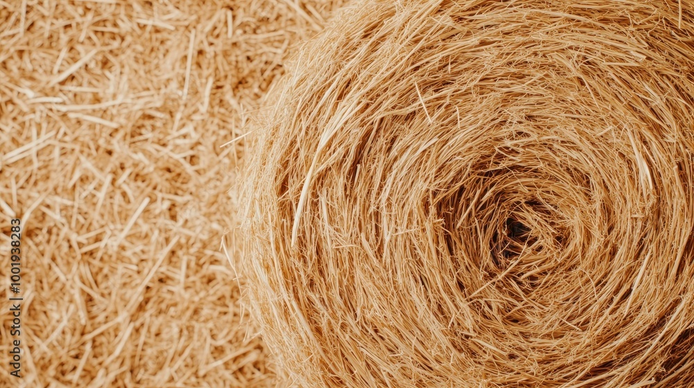 A round hay bale sits ready for storage, tightly packed with dried grass, against a soft, blurred backdrop. A round hay bale sits ready for storage, tightly packed with dried grass, against a soft, blurred backdrop.