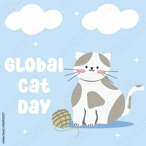 Global Cat Day. Suitable for flat design graphic illustration for template social media post, flyer design, flat illustration, banner, poster, greeting card, etc