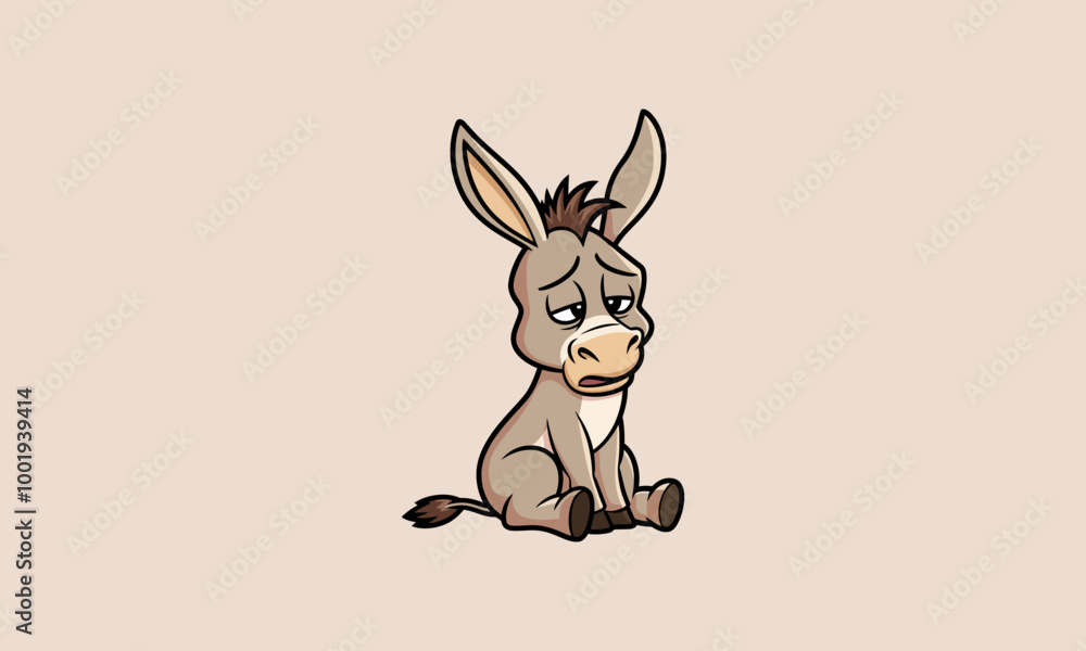 Fototapeta premium Sad donkey sitting down with a gloomy expression.