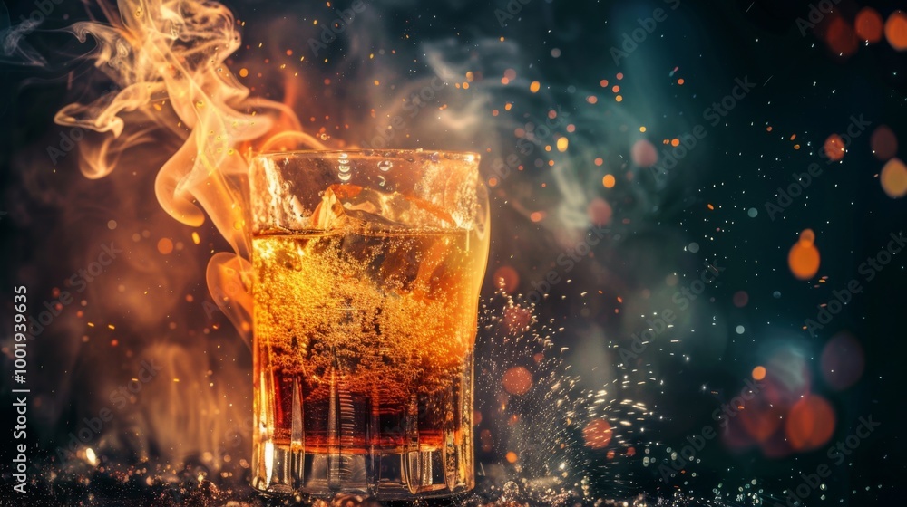Colorful Drink with Smoke and Bubbles in Background Colorful Drink with Smoke and Bubbles in Background