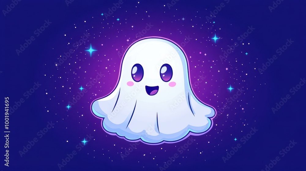 A cute cartoon ghost floats by, bringing Halloween spirit with its playful charm and clear backdrop for spooky vibes.