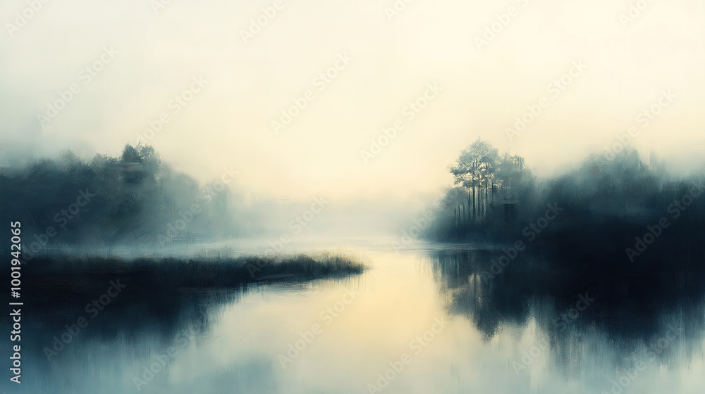 Obraz premium Charming Landscape Illustration in Muted Colors Evoking Serenity and Calmness