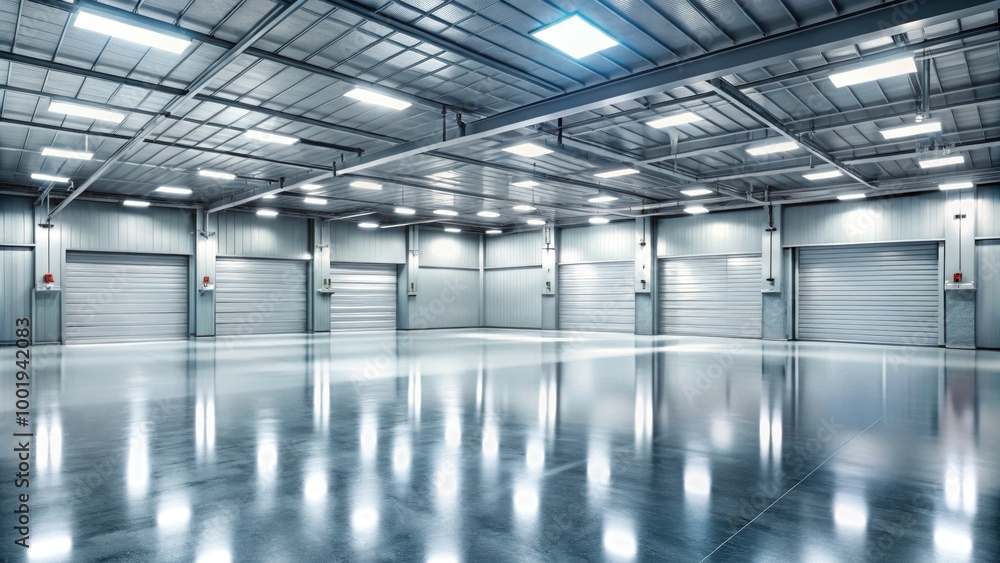 Interior of empty garage with metallic floor and bright lighting, garage, interior, empty, metallic, surface, floor Interior of empty garage with metallic floor and bright lighting, garage, interior, empty, metallic, surface, floor