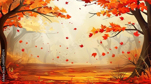 Gorgeous Autumn Red Maple Leaf Forest Background Picture: A Captivating Seasonal Display. Admire the Beauty and Tranquility.
