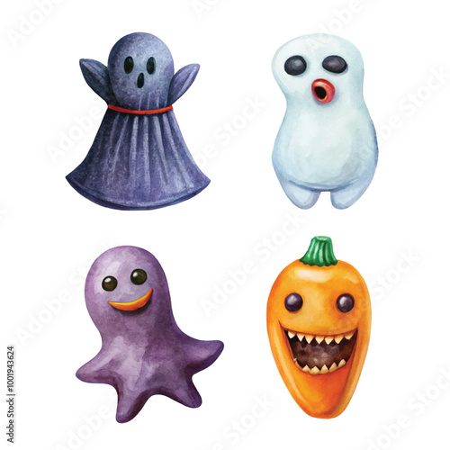 Collection of Friendly and Frightful Ghosts and Ghoulish Pumpkins