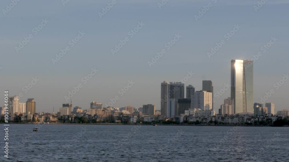 Tranquil Scene Of Hanoi Skyline And Tay Ho West Lake In Vietnam. static shot Tranquil Scene Of Hanoi Skyline And Tay Ho West Lake In Vietnam. static shot