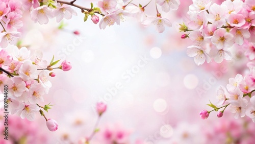 Dreamy cherry blossoms as border on white background, cherry blossoms, floral, pastel, whimsical, serene, nature, spring