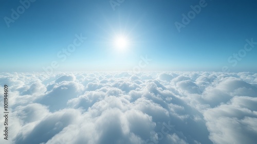 Above the clouds, with a vibrant blue sky