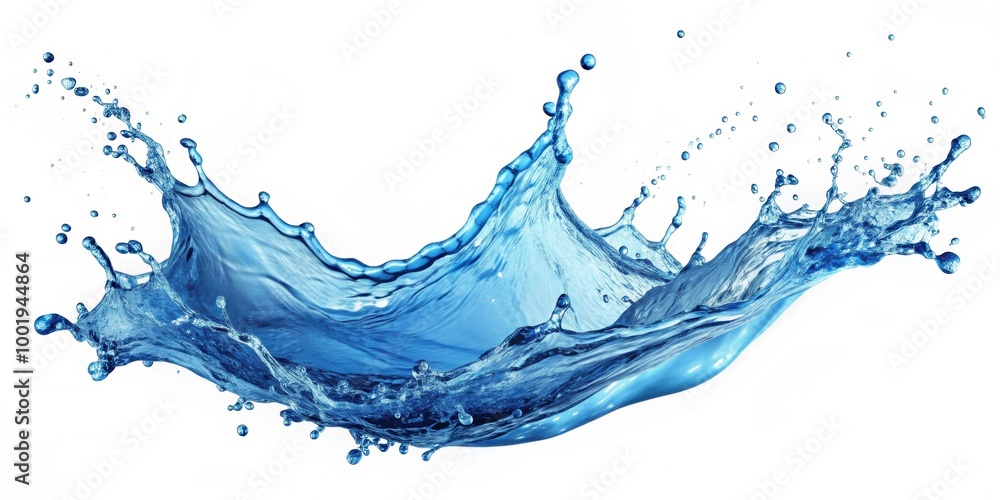 Obraz premium render of blue water splash isolated on white background, water, splash,clear, blue,render,liquid, fluid
