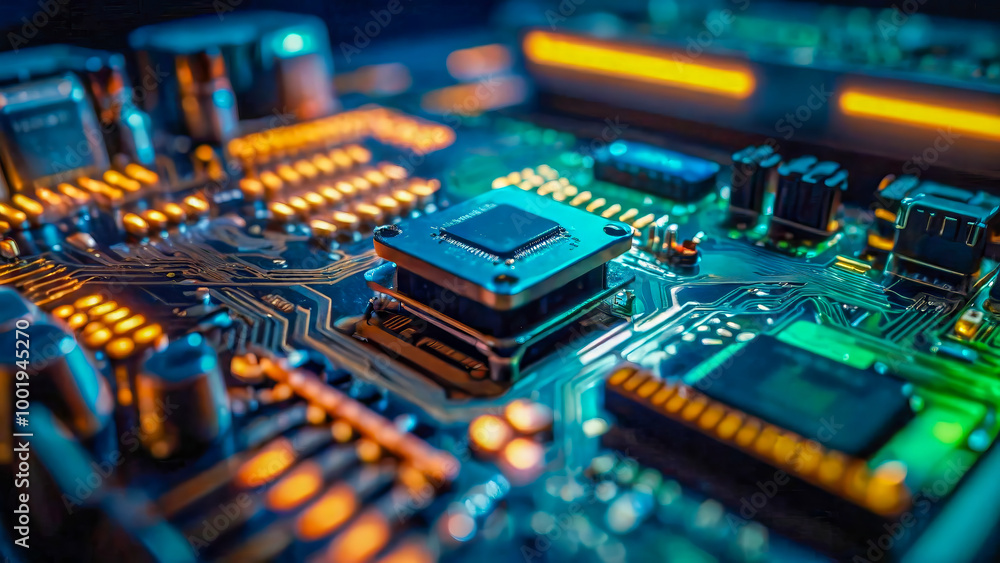 AI-generated Image of electronic circuitry a closeup of interconnected electronic components, such as resistors, transistors, capacitors, inductors, and diodes AI-generated Image of electronic circuitry a closeup of interconnected electronic components, such as resistors, transistors, capacitors, inductors, and diodes