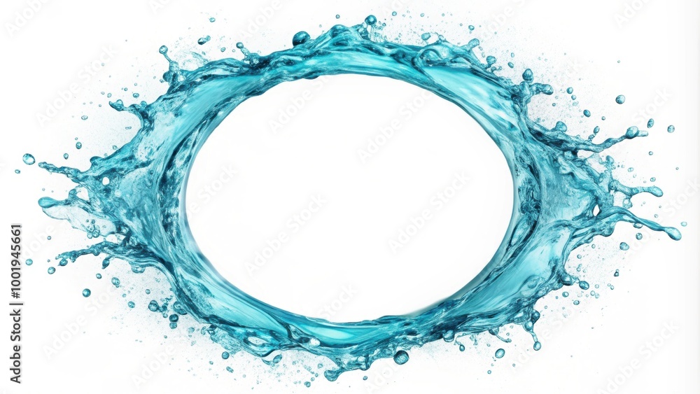 water splashing round frame in aqua color, isolated liquid splash, water, splashing, round frame, aqua, isolated, liquid water splashing round frame in aqua color, isolated liquid splash, water, splashing, round frame, aqua, isolated, liquid