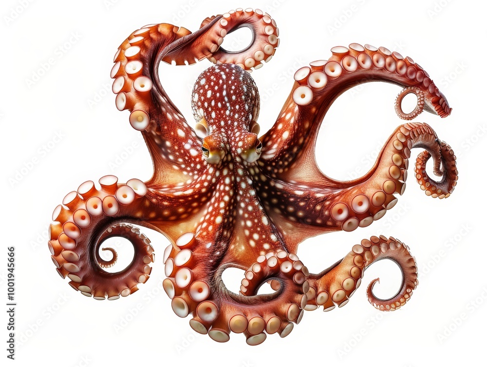 Red Octopus with White Spots Isolated On White Red Octopus with White Spots Isolated On White