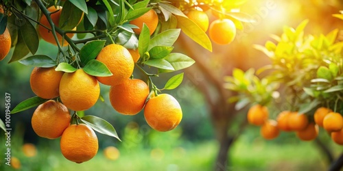 Citrus orange fruit hanging on tree in spring garden, with juicy fresh fruits and exotic tropical harvest on branch, Citrus, orange