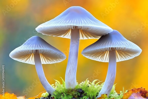 Close-up of mushroom spores sprouting thin filaments (mycelium) through moist earth, capturing the first step of growth photo