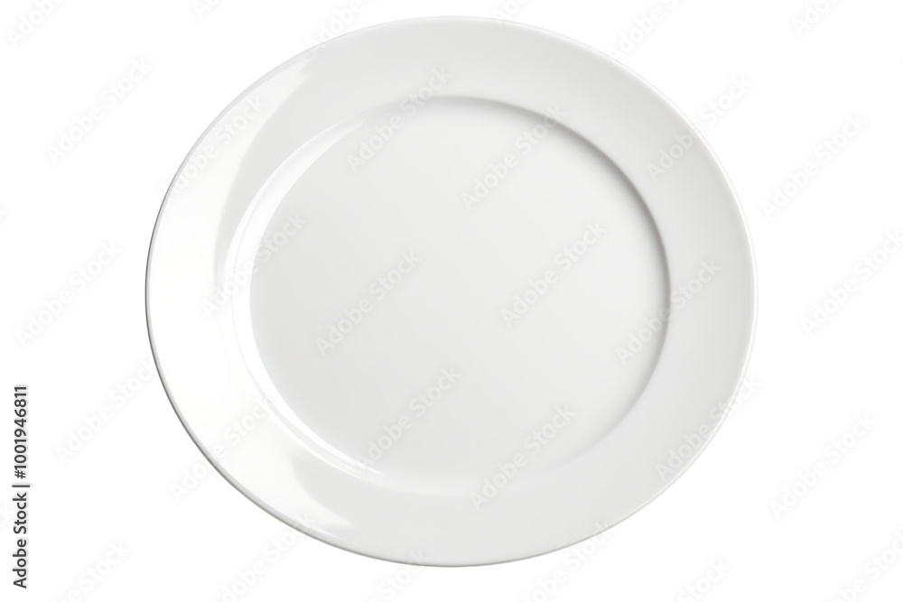 Plain white ceramic plate with a flawless, reflective surface and a uniform shape, isolated on a white background Plain white ceramic plate with a flawless, reflective surface and a uniform shape, isolated on a white background