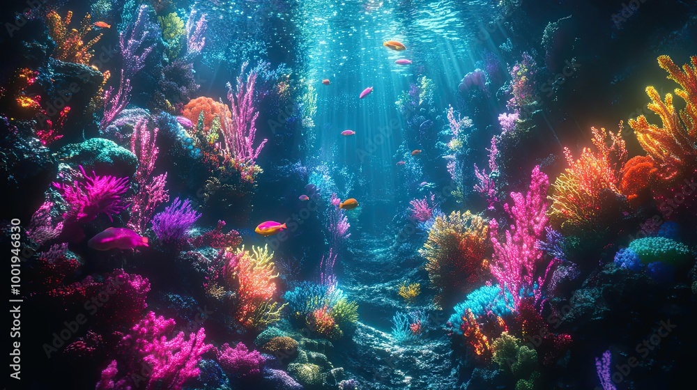 Underwater Scene with Vibrant Corals and Fish Underwater Scene with Vibrant Corals and Fish