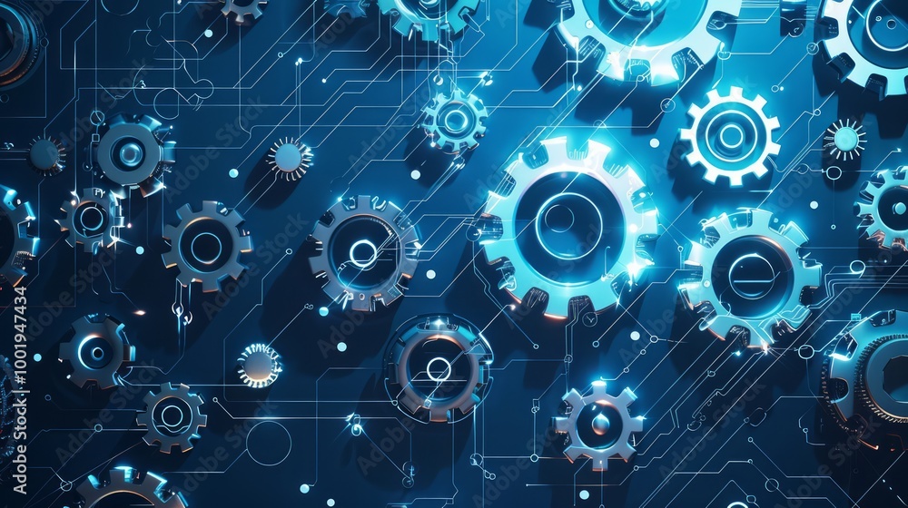 Fototapeta premium Digital Circuit Visualization with Gears and Technology