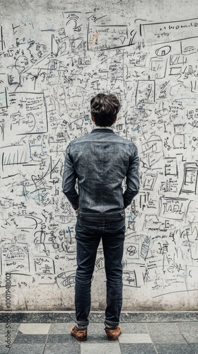 Wallpaper Mural A person stands in front of a wall covered in various sketches and doodles. Torontodigital.ca