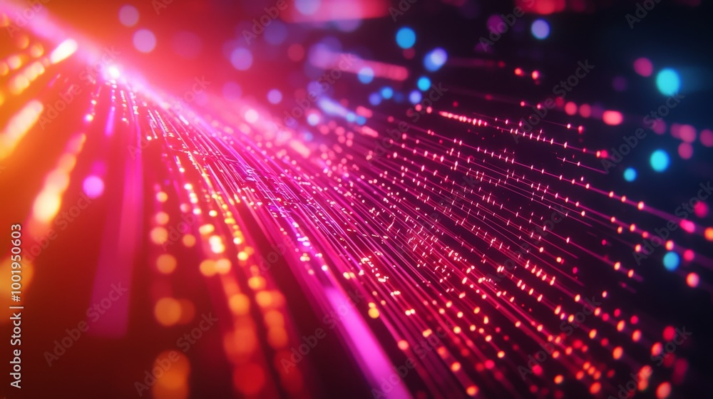 Obraz premium Abstract Background of Pink and Red Lines with Glowing Dots