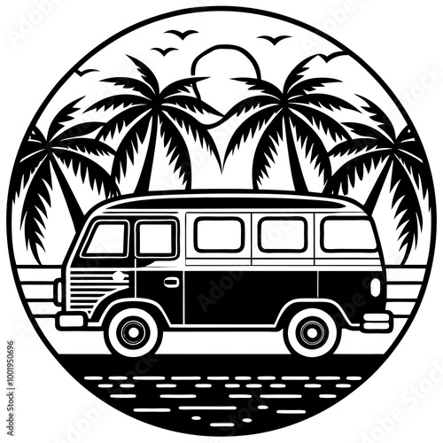 Vintage Beach Van Vector Silhouette