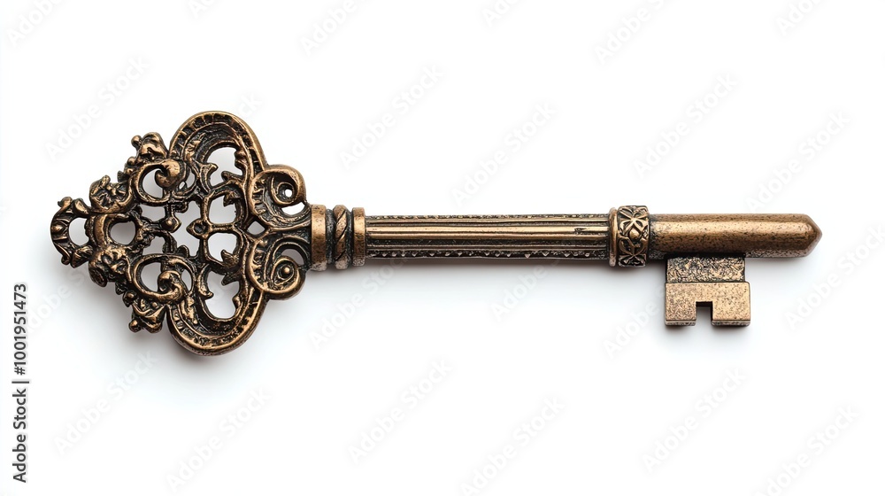 Ornate Antique Brass Key with Intricate Design Ornate Antique Brass Key with Intricate Design