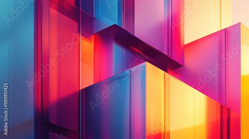 Architectural forms glowing with vivid multi-colored gradients, offering an abstract and modern aesthetic.