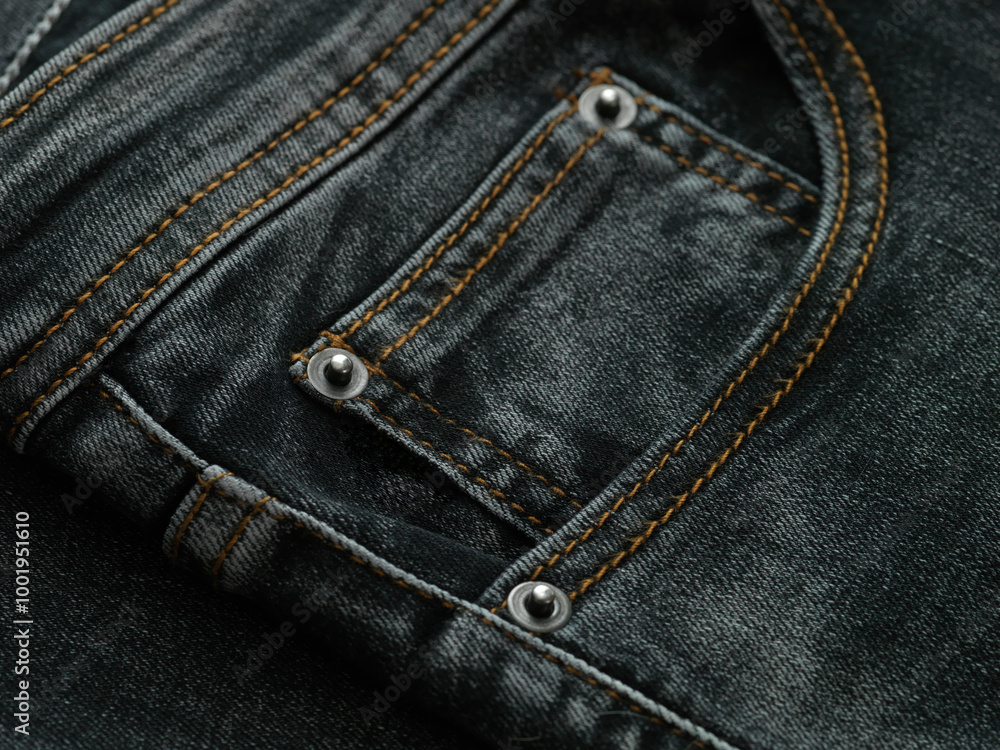 detail of the pocket of a black jeans detail of the pocket of a black jeans