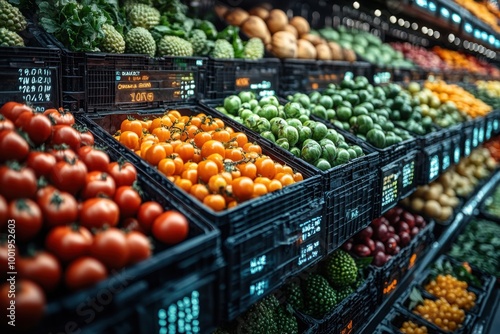 Vibrant Fresh Produce on Display at Modern Supermarket