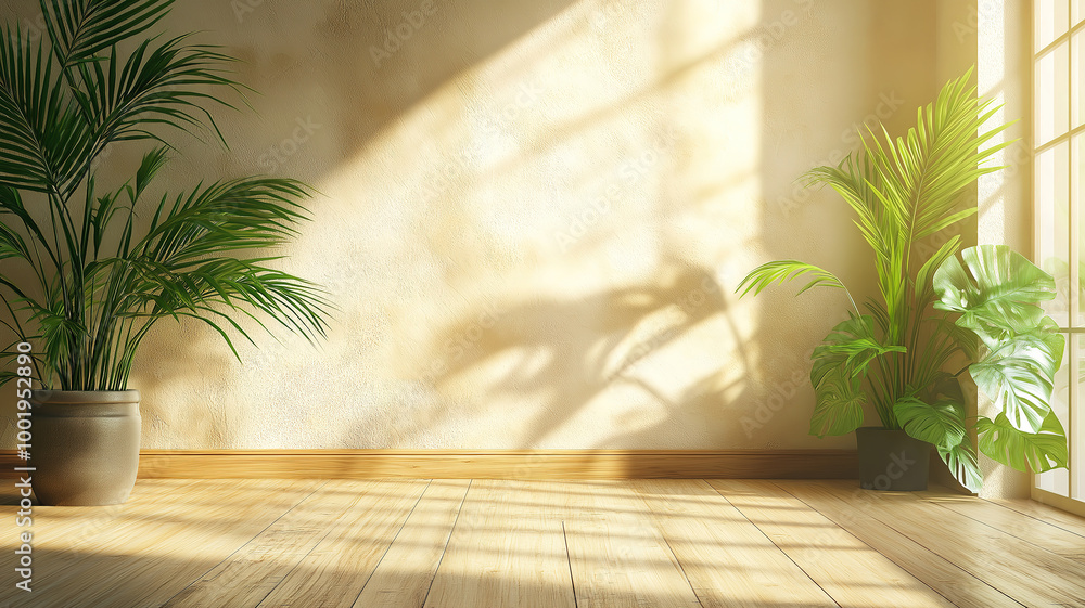 Business Branding Advertisement Template Featuring Aesthetic Palm Foliage and Sunlight Shadows Business Branding Advertisement Template Featuring Aesthetic Palm Foliage and Sunlight Shadows