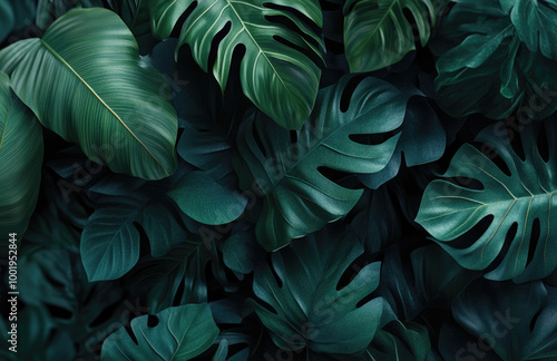 Wallpaper Mural A vibrant jungle scene with lush green leaves and exotic plants Torontodigital.ca