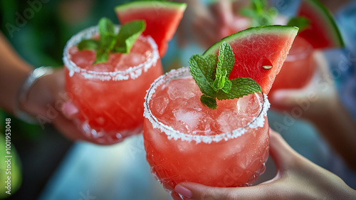 Wallpaper Mural Celebrating National Bartender Day with fun watermelon cocktails at an outdoor gathering! Torontodigital.ca