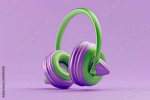 Purple and green eggplant-shaped headphones photo