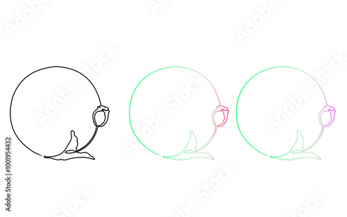 一筆書きで描いたチューリップの丸い形のフレームセット。