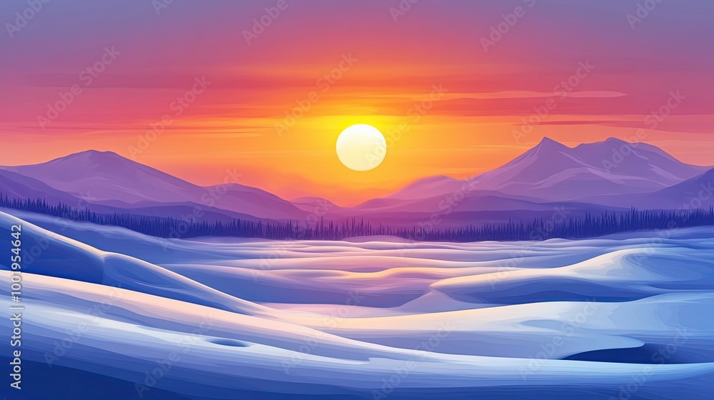 A Serene Mountain Landscape Under a Sunset Sky A Serene Mountain Landscape Under a Sunset Sky