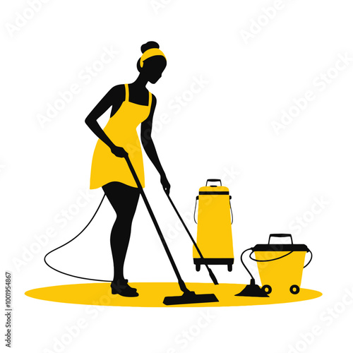 A female cleaner in action cleaning and maintaining hygiene, PNG
