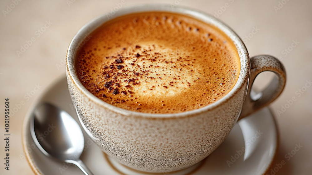 Cup of coffee with heart-shaped latte art in ceramic mug on saucer Cup of coffee with heart-shaped latte art in ceramic mug on saucer