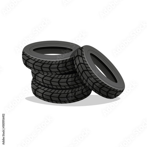 Rubber tire stack vector isolated on white background.