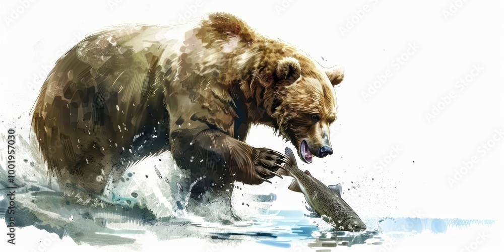 Obraz premium Grizzly Bear Catching Salmon