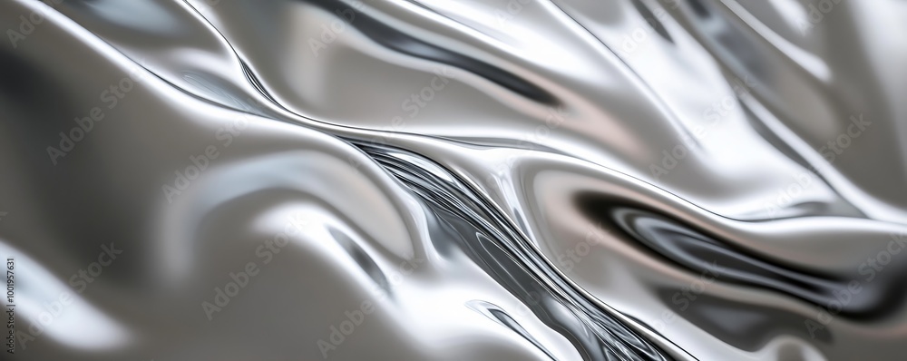 Smooth flowing silver fabric folds, abstract